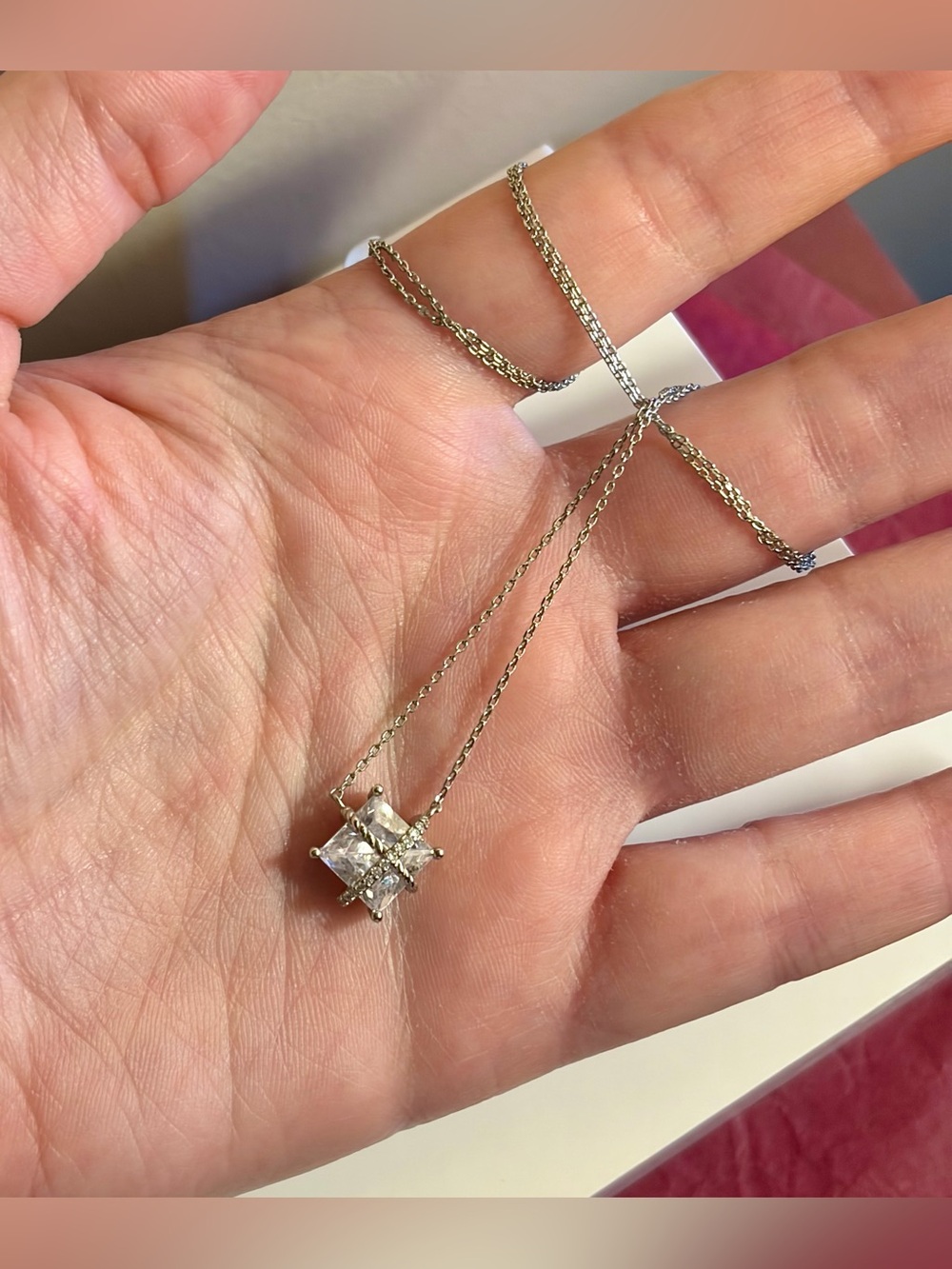 Charmed Aroma-Rhodium Plated Silver Necklace W/AAA Cubic Zirconia-NWT